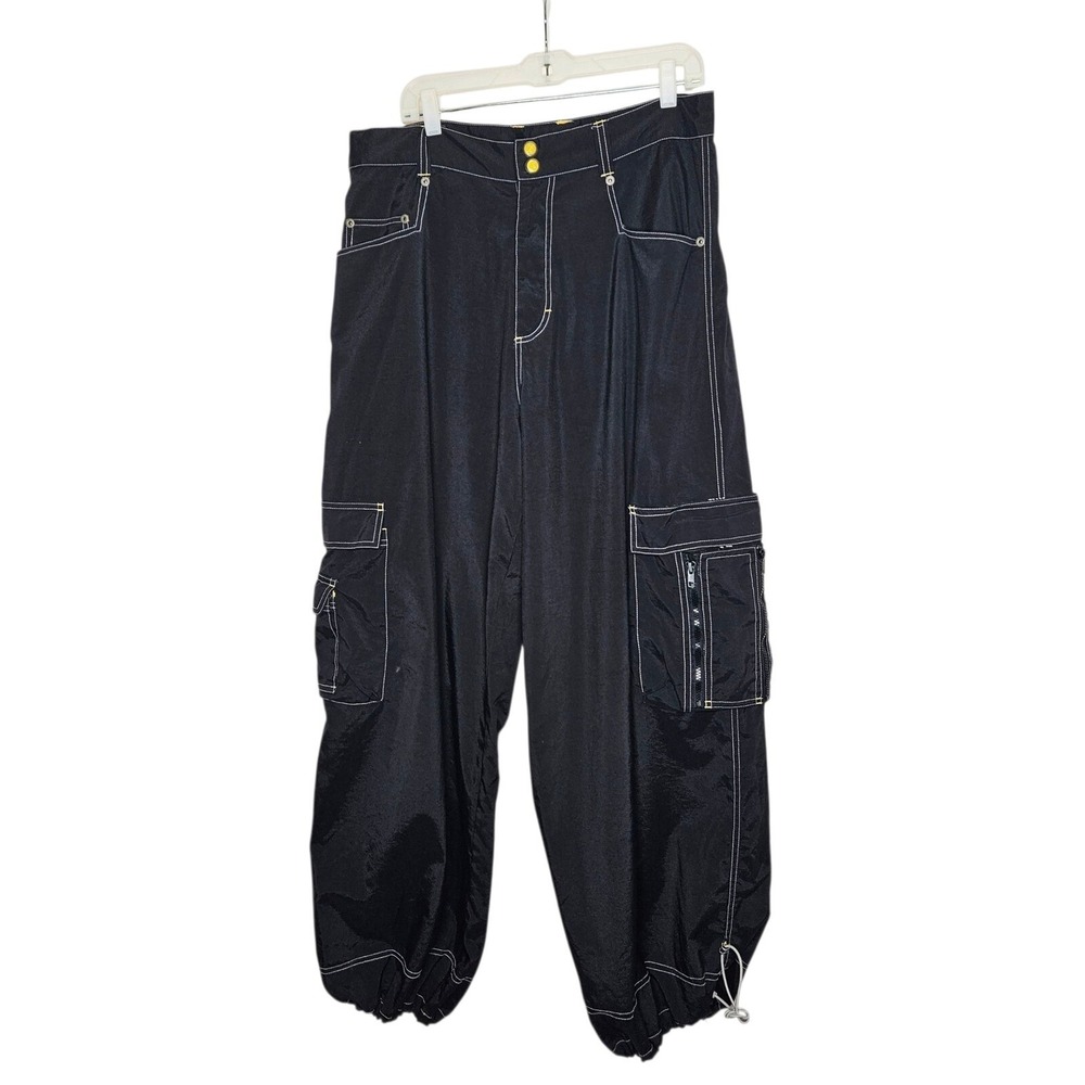 Kikwear Vintage 90 Y2k Cargo Parachute Pants Baggy Wide Leg‎ Rave Skater Rare 36